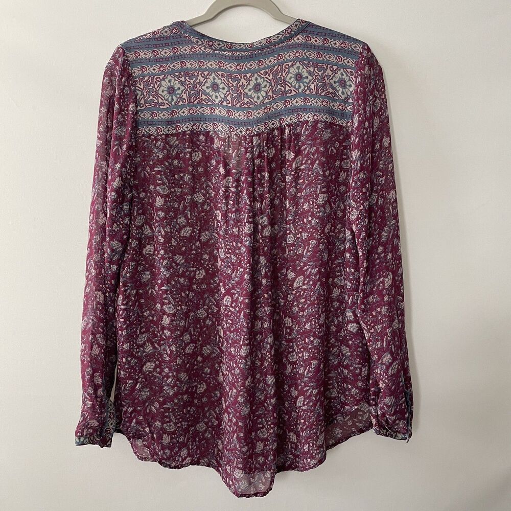 Lucky Brand Women's Floral Peasant Blouse Long Sleeve Purple Size L - Picture 5 of 9